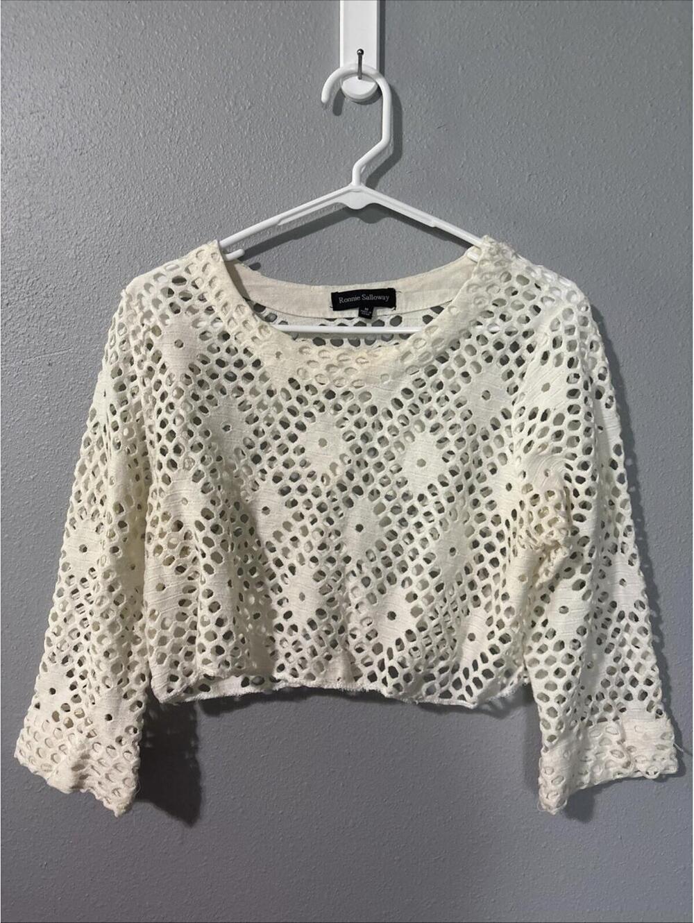 Ronnie Calloway Mesh Cropped Top Size Medium Ivory
